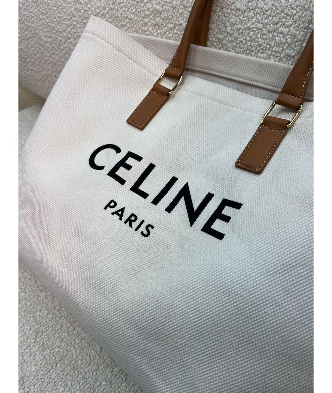 CELINE Бежевая тканевая сумка тоут, фото 7