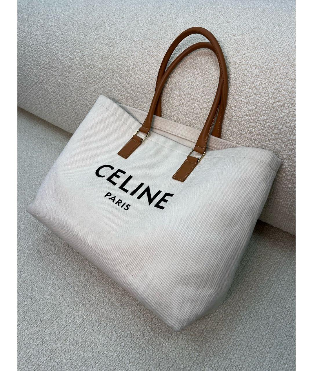 CELINE Бежевая тканевая сумка тоут, фото 5