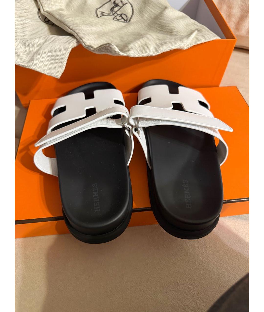 HERMES Белые кожаные шлепанцы, фото 4