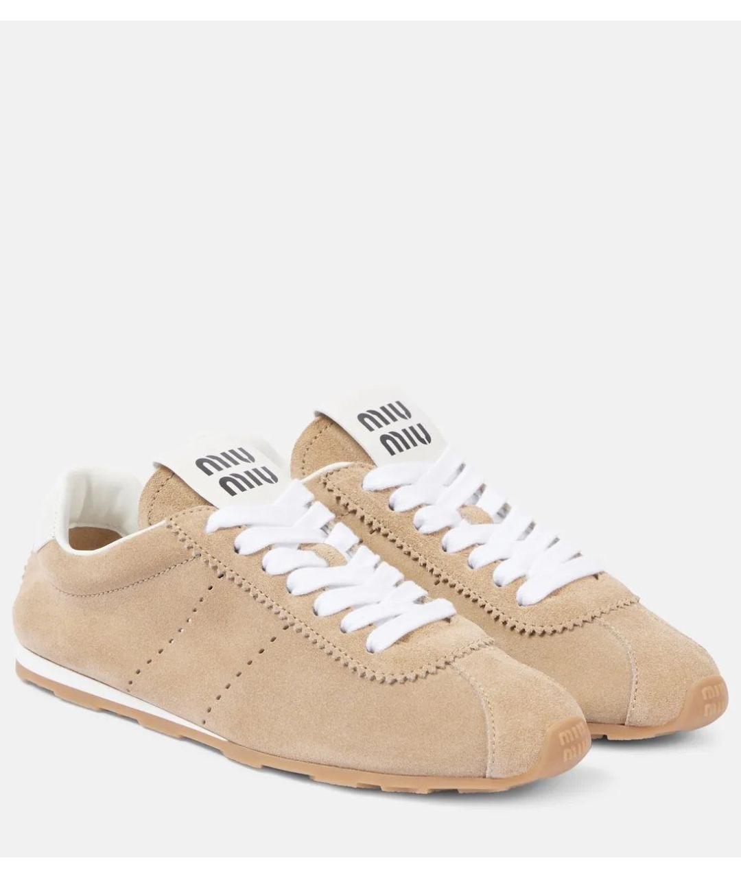 MIU MIU Бежевые замшевые кеды, фото 7
