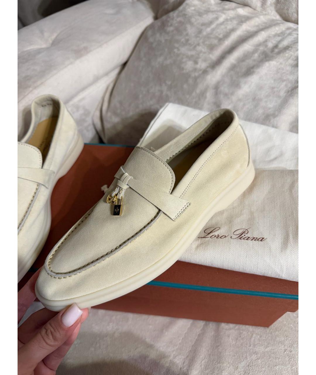 LORO PIANA Бежевые замшевые лоферы, фото 6