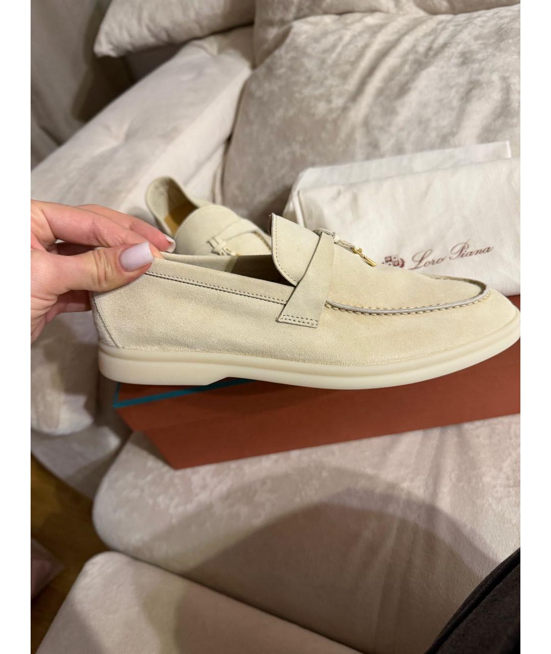LORO PIANA Бежевые замшевые лоферы, фото 9