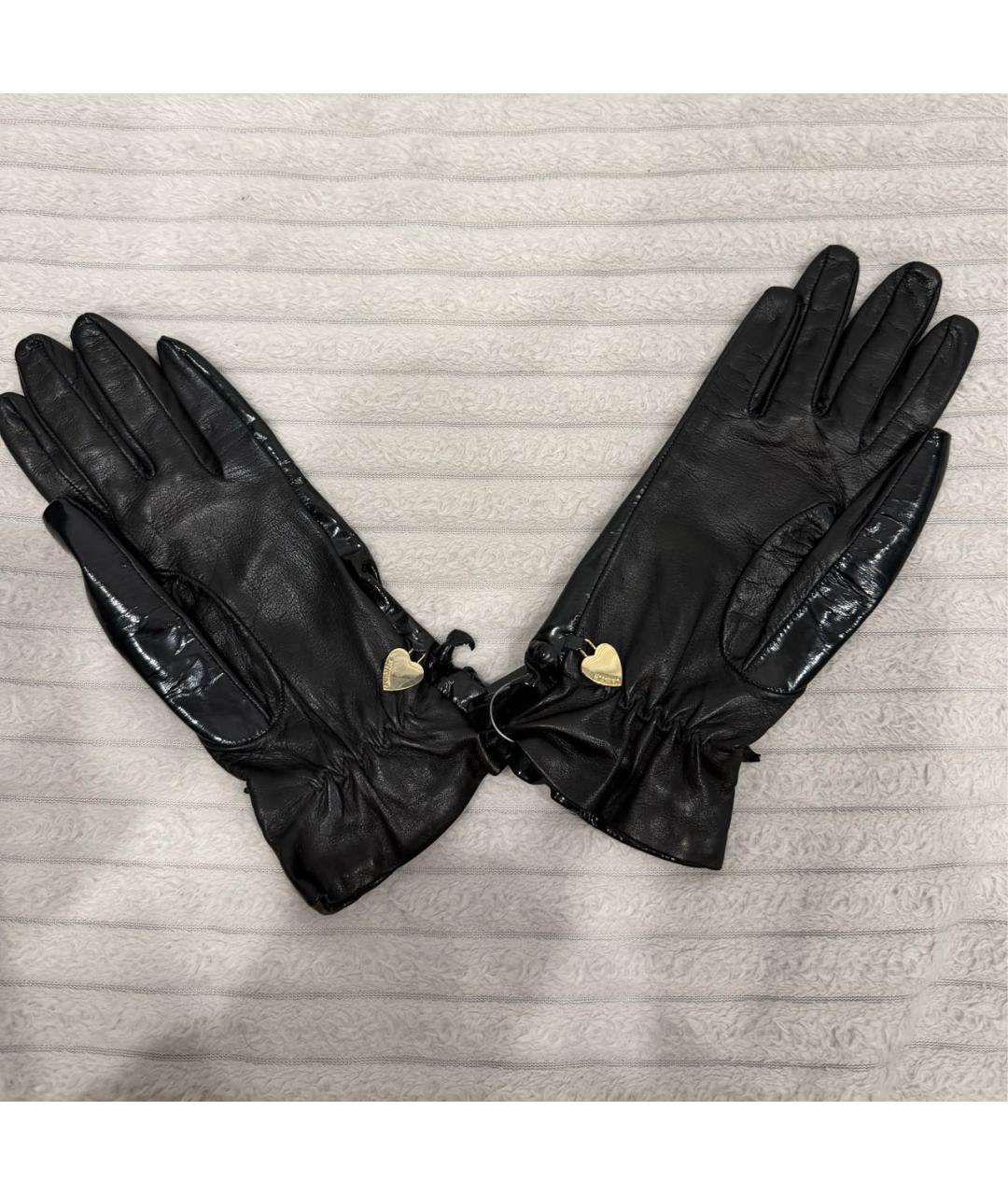 MOSCHINO Черные кожаные перчатки, фото 2