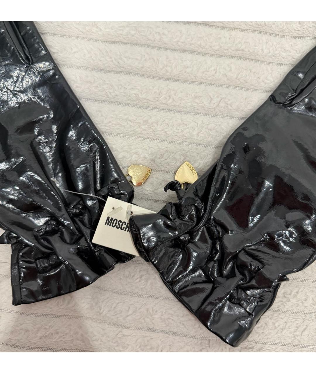 MOSCHINO Черные кожаные перчатки, фото 3