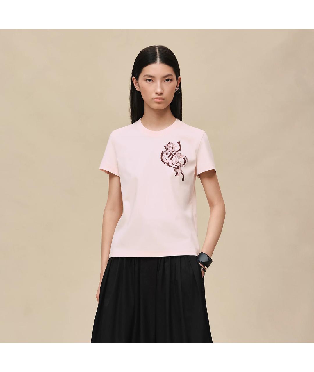 HERMES Розовая хлопковая футболка, фото 5