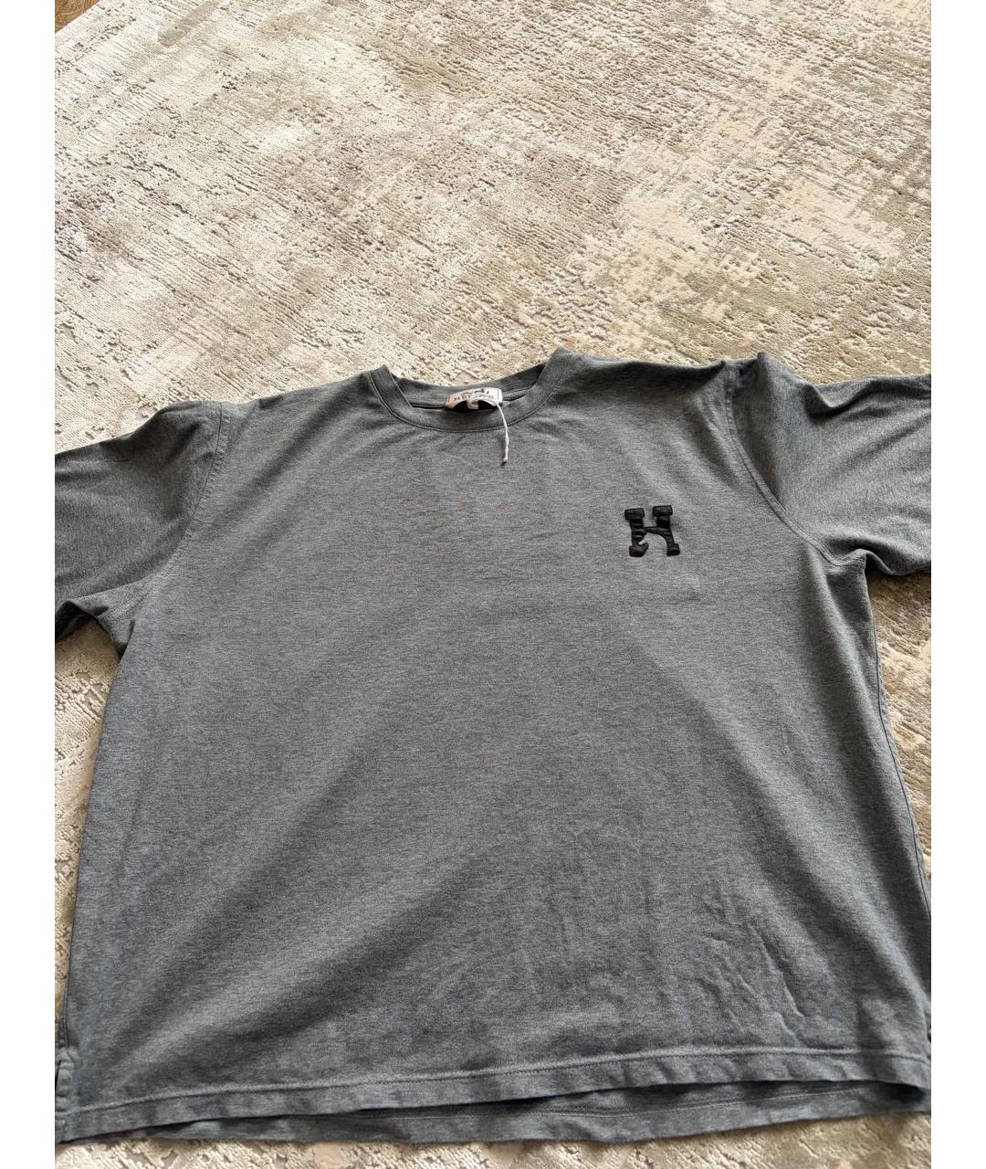 HERMES Серая хлопковая футболка, фото 2