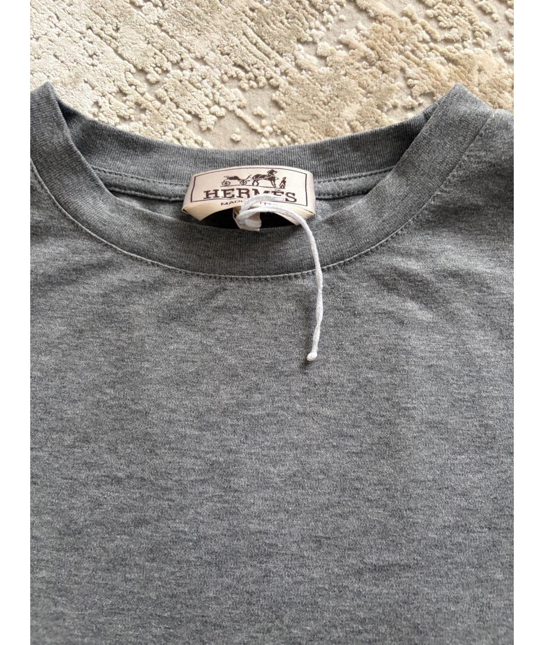 HERMES Серая хлопковая футболка, фото 4