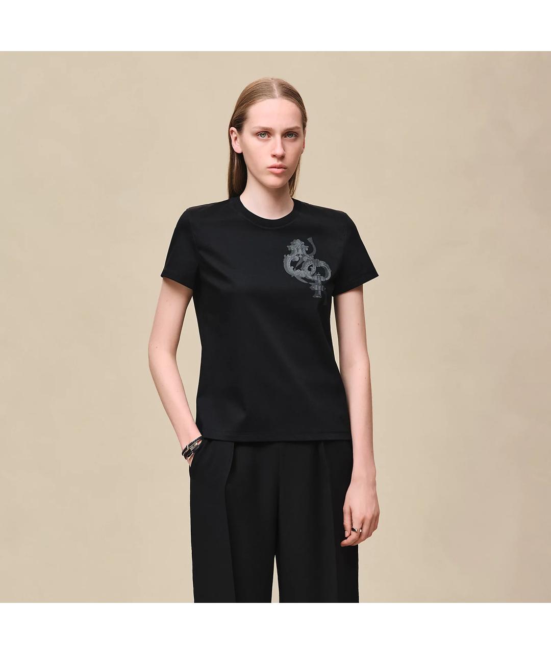 HERMES Черная хлопковая футболка, фото 5