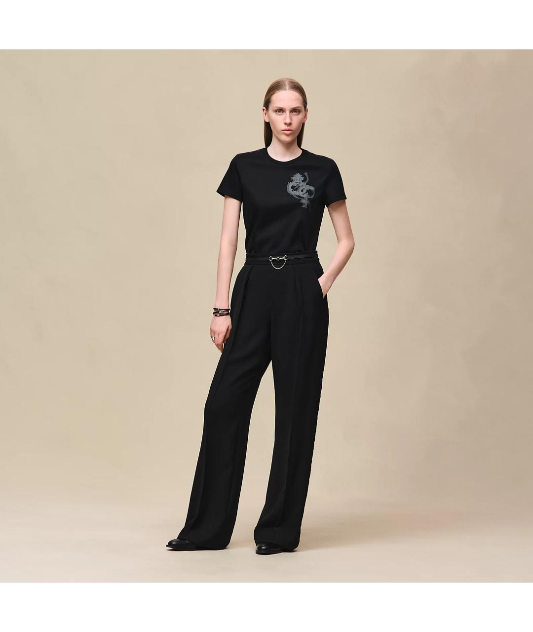 HERMES Черная хлопковая футболка, фото 2