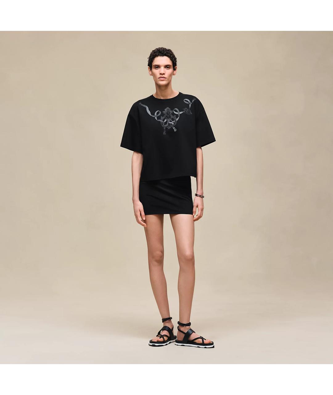 HERMES Черная хлопковая футболка, фото 2