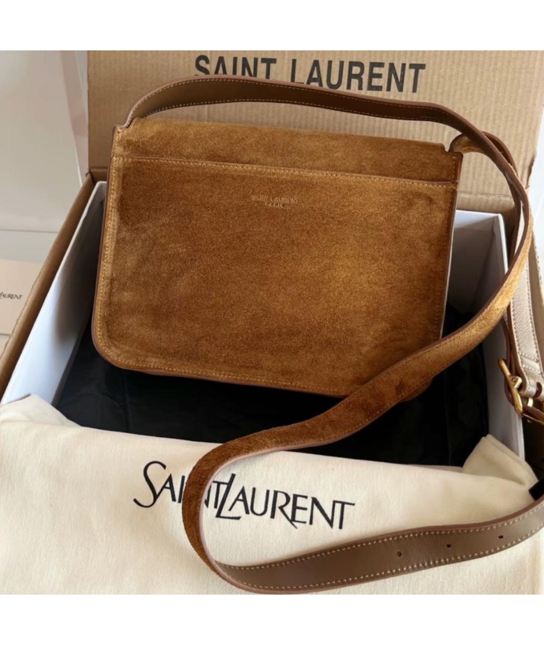 SAINT LAURENT Коричневая замшевая сумка через плечо, фото 7