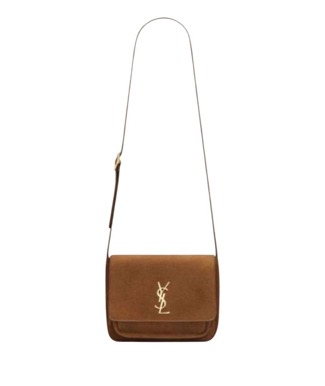 SAINT LAURENT Коричневая замшевая сумка через плечо, фото 1