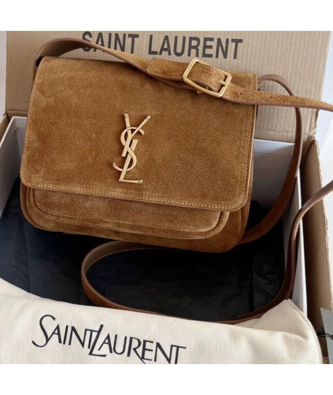 SAINT LAURENT Коричневая замшевая сумка через плечо, фото 6