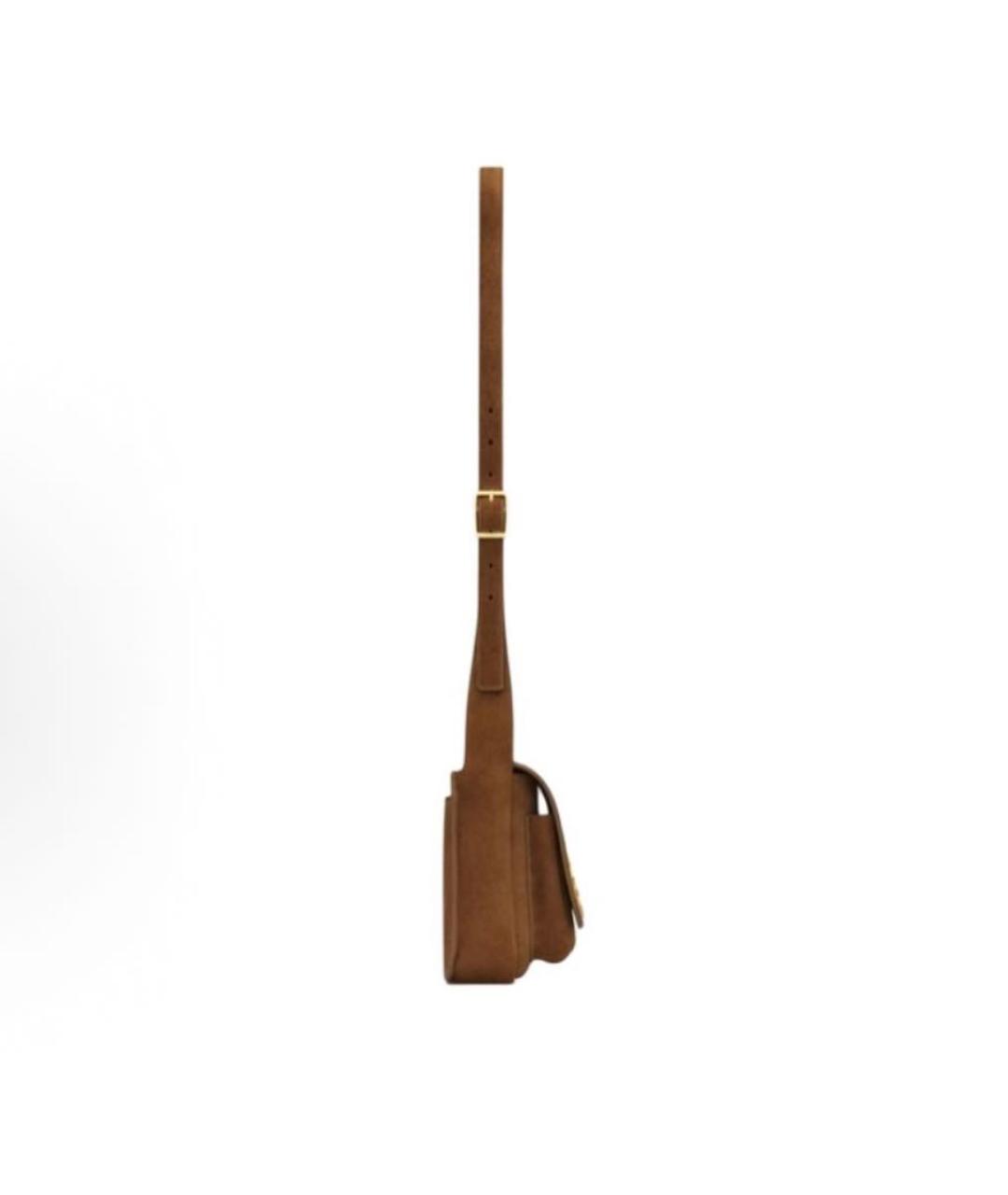 SAINT LAURENT Коричневая замшевая сумка через плечо, фото 2