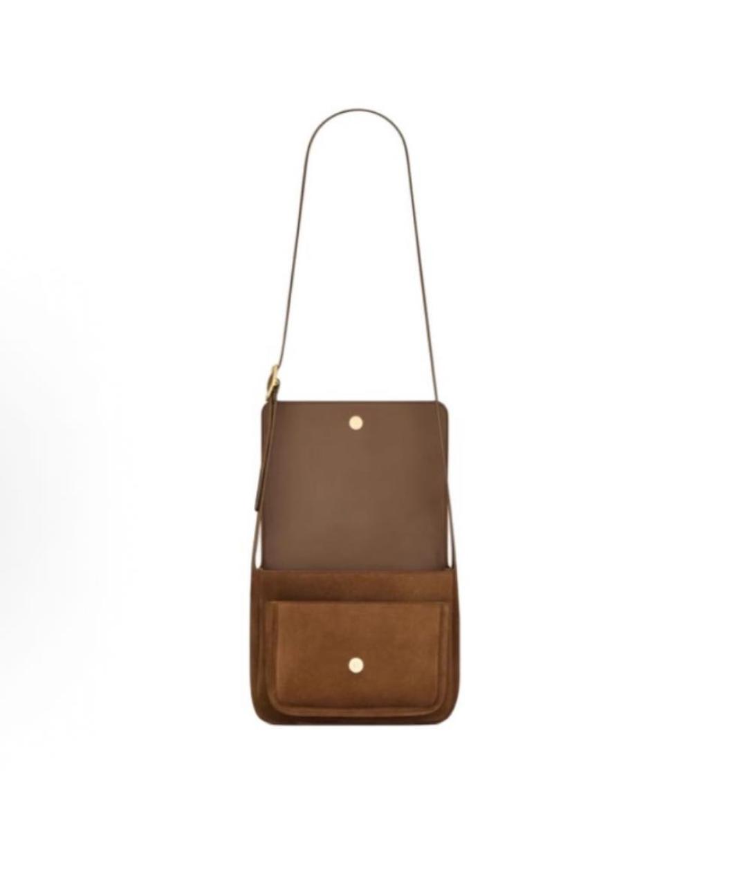 SAINT LAURENT Коричневая замшевая сумка через плечо, фото 4