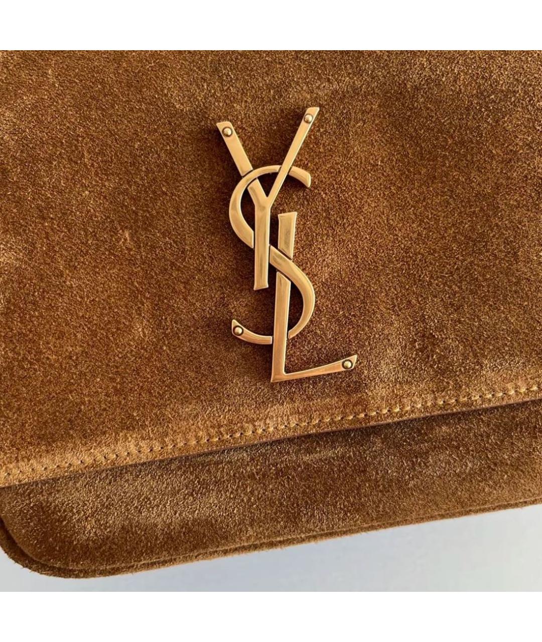 SAINT LAURENT Коричневая замшевая сумка через плечо, фото 8