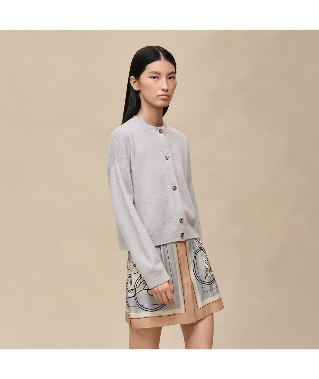 HERMES Серый кашемировый кардиган, фото 2