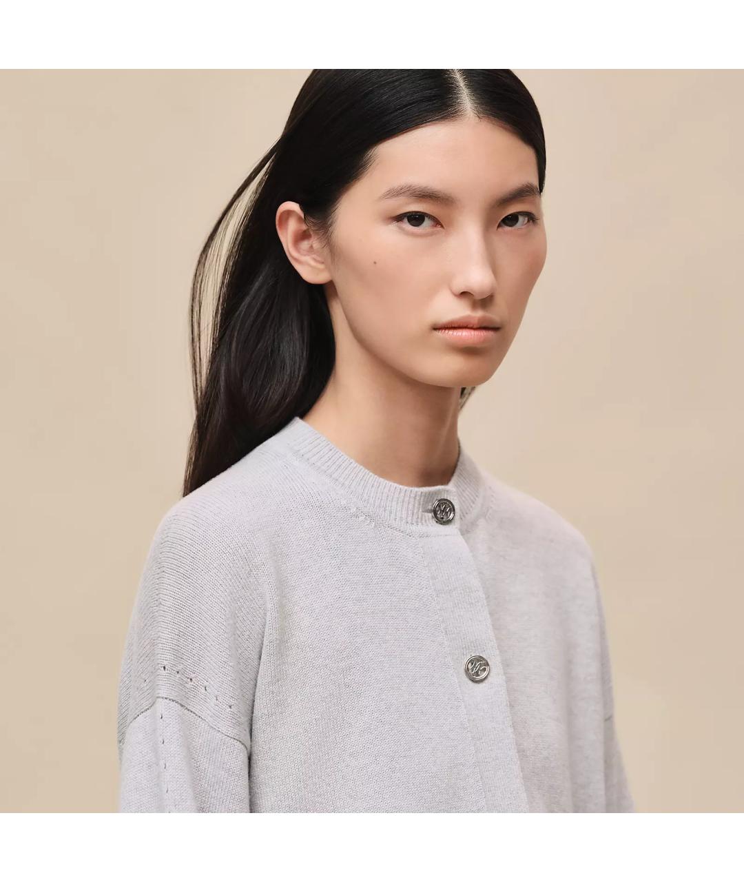 HERMES Серый кашемировый кардиган, фото 4