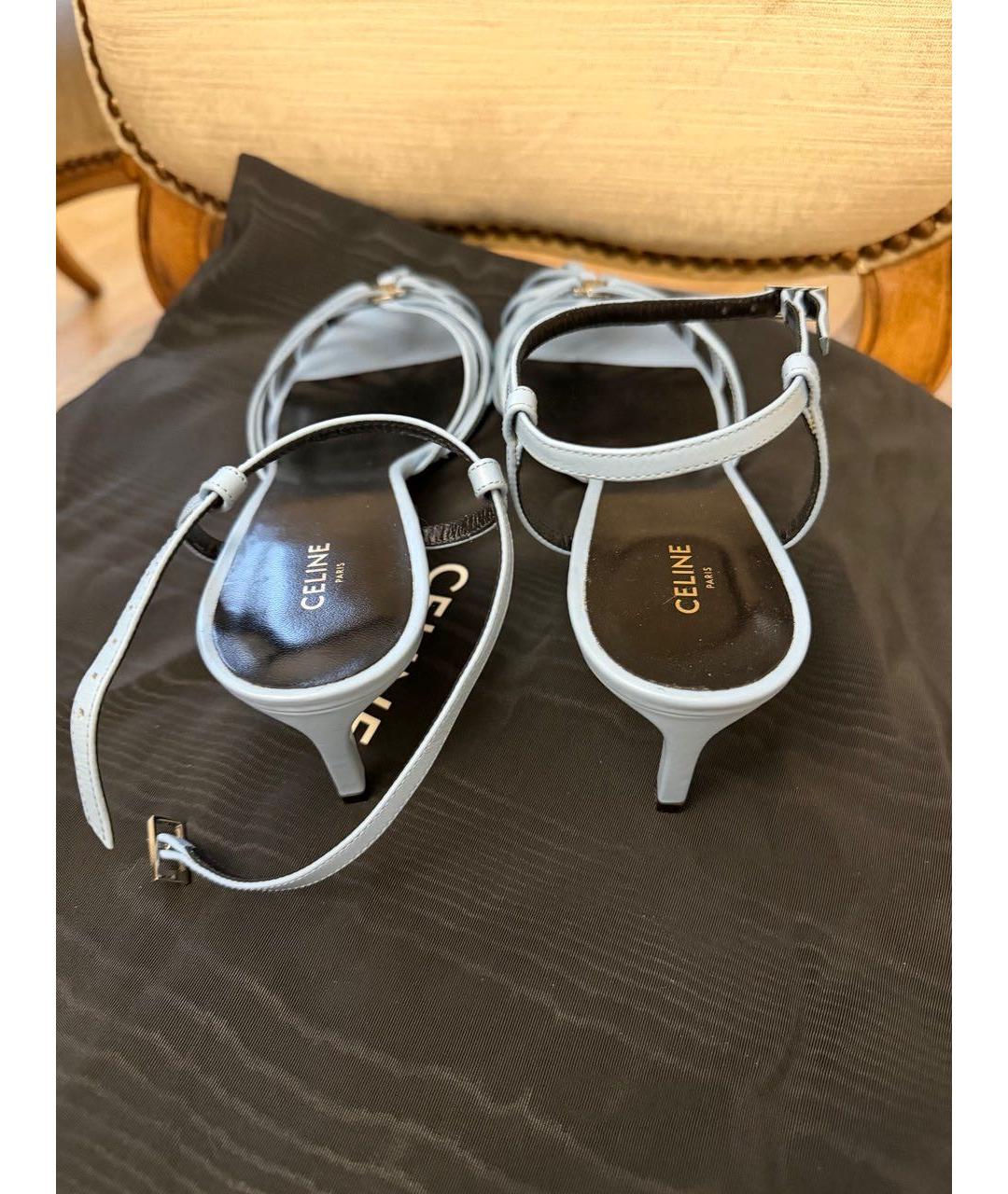 CELINE Голубые кожаные босоножки, фото 4