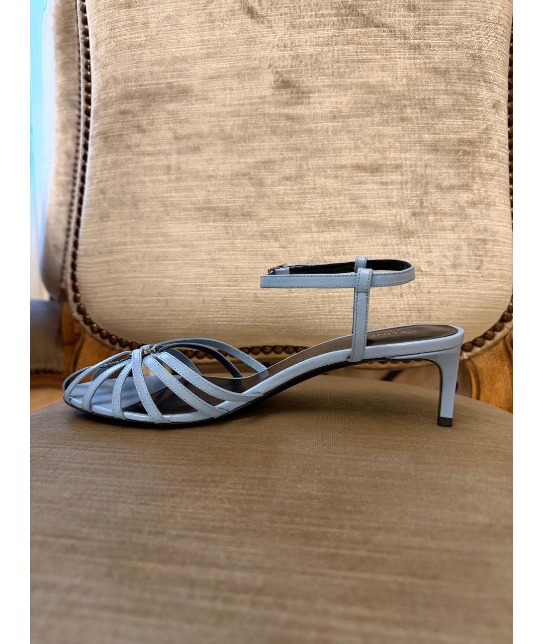 CELINE Голубые кожаные босоножки, фото 7