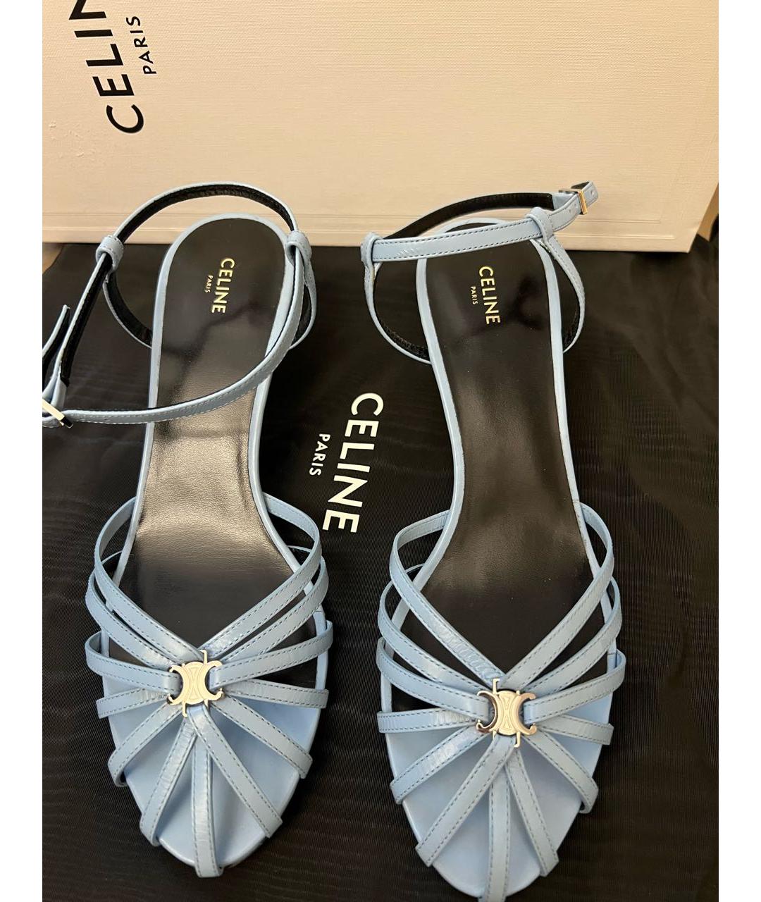 CELINE Голубые кожаные босоножки, фото 2