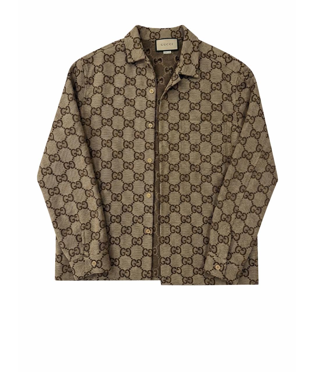 GUCCI Коричневая хлопко-полиэстеровая кэжуал рубашка, фото 1
