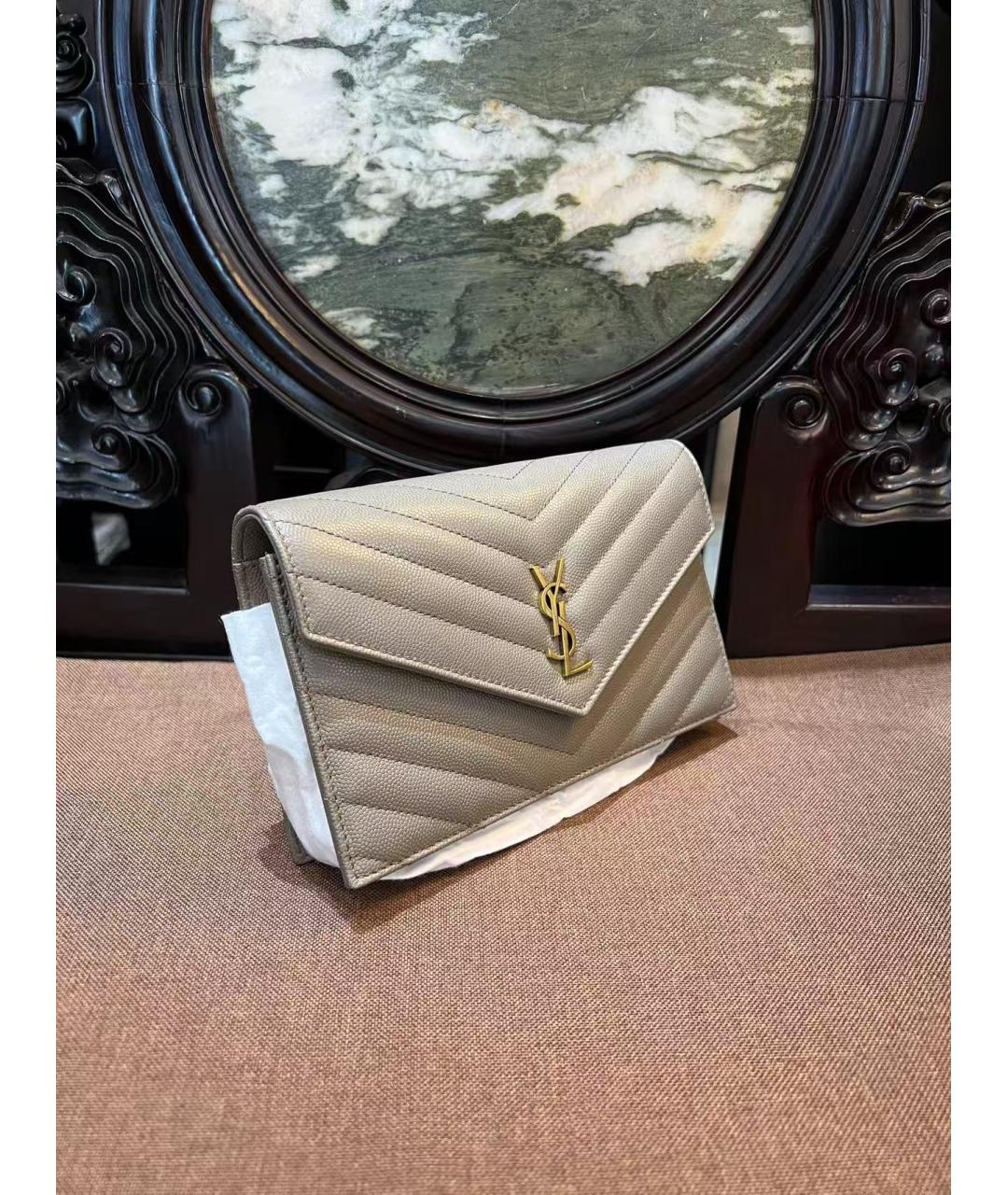 SAINT LAURENT Серая кожаная сумка через плечо, фото 6