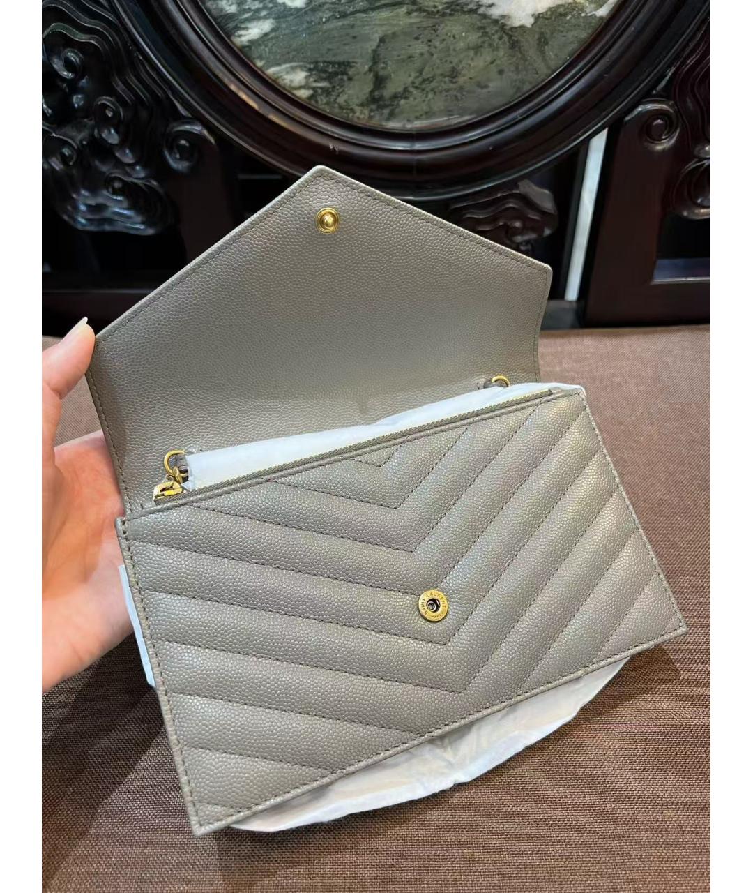 SAINT LAURENT Серая кожаная сумка через плечо, фото 5