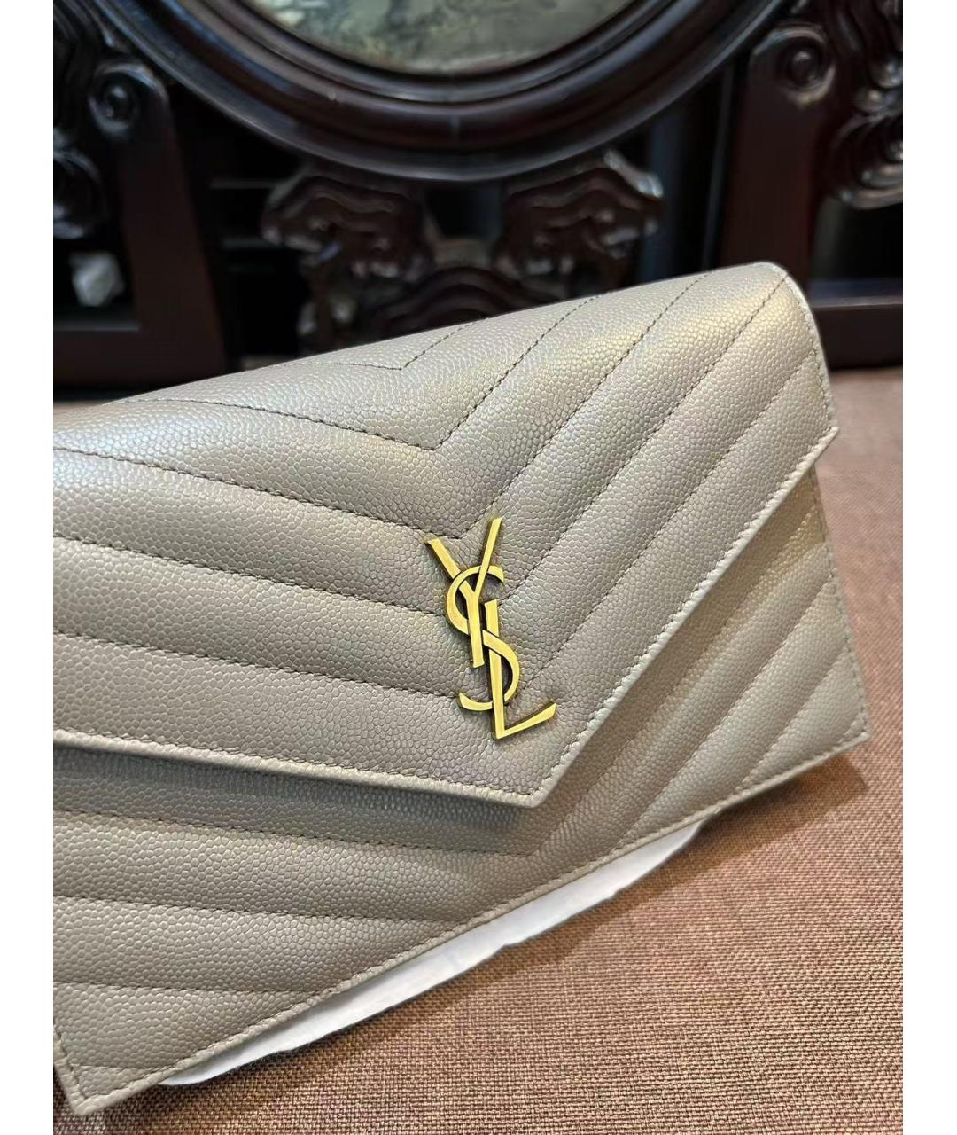 SAINT LAURENT Серая кожаная сумка через плечо, фото 4