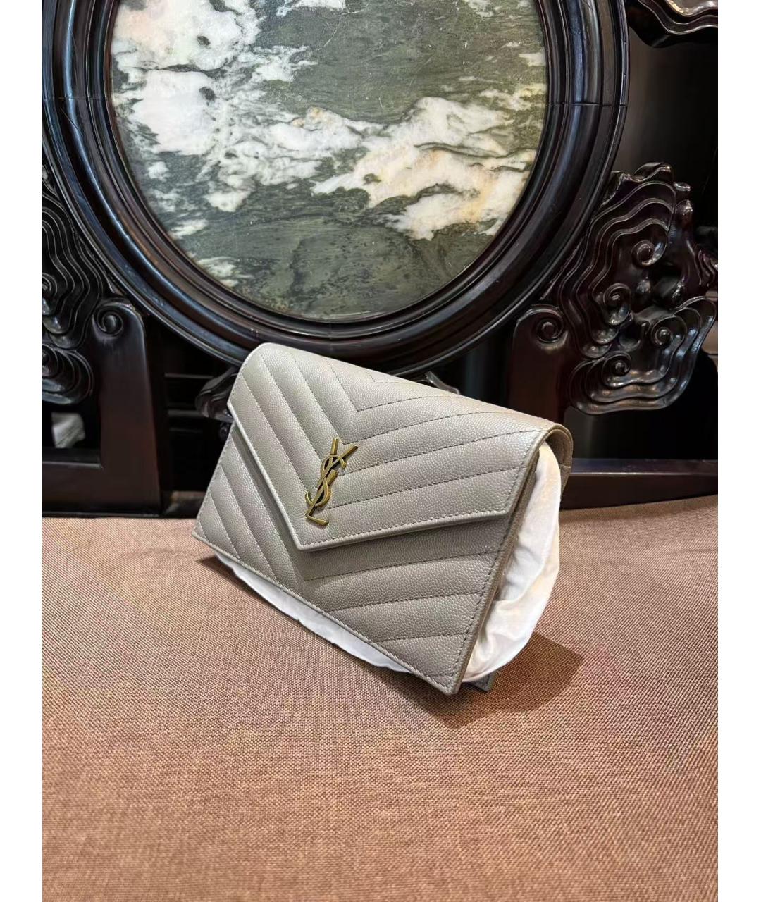 SAINT LAURENT Серая кожаная сумка через плечо, фото 2