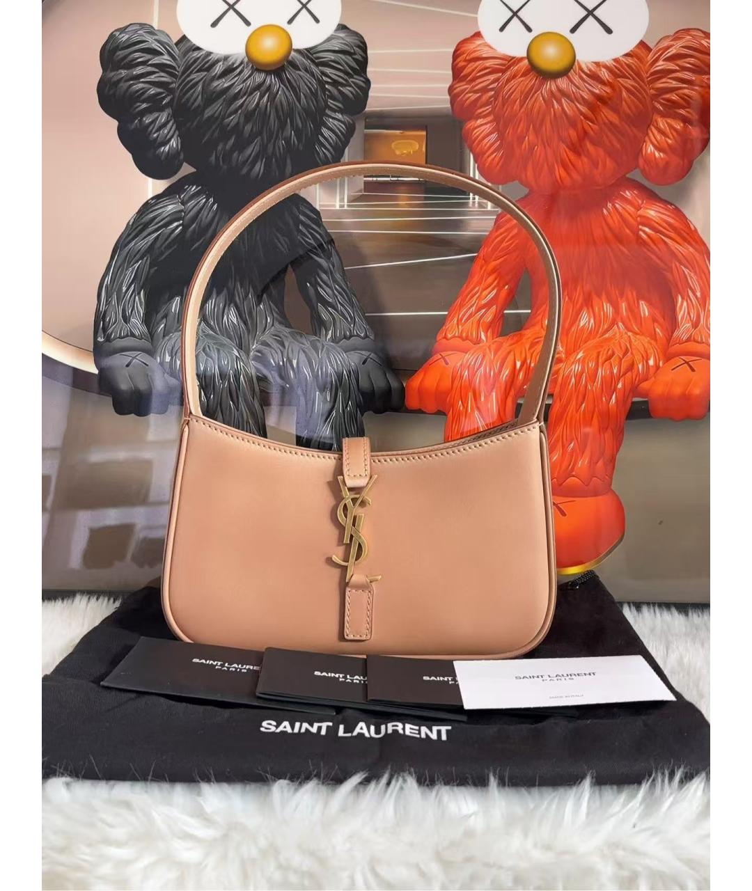 SAINT LAURENT Коралловая кожаная сумка через плечо, фото 4