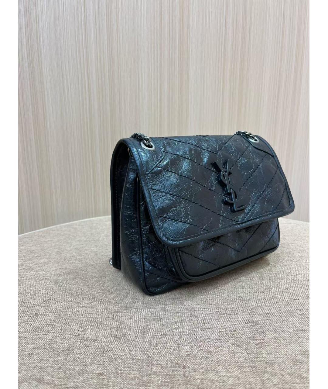 SAINT LAURENT Черная кожаная сумка через плечо, фото 3