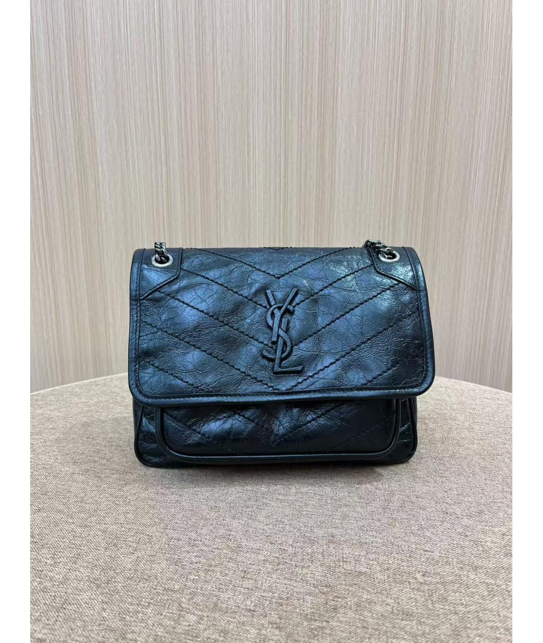 SAINT LAURENT Черная кожаная сумка через плечо, фото 2