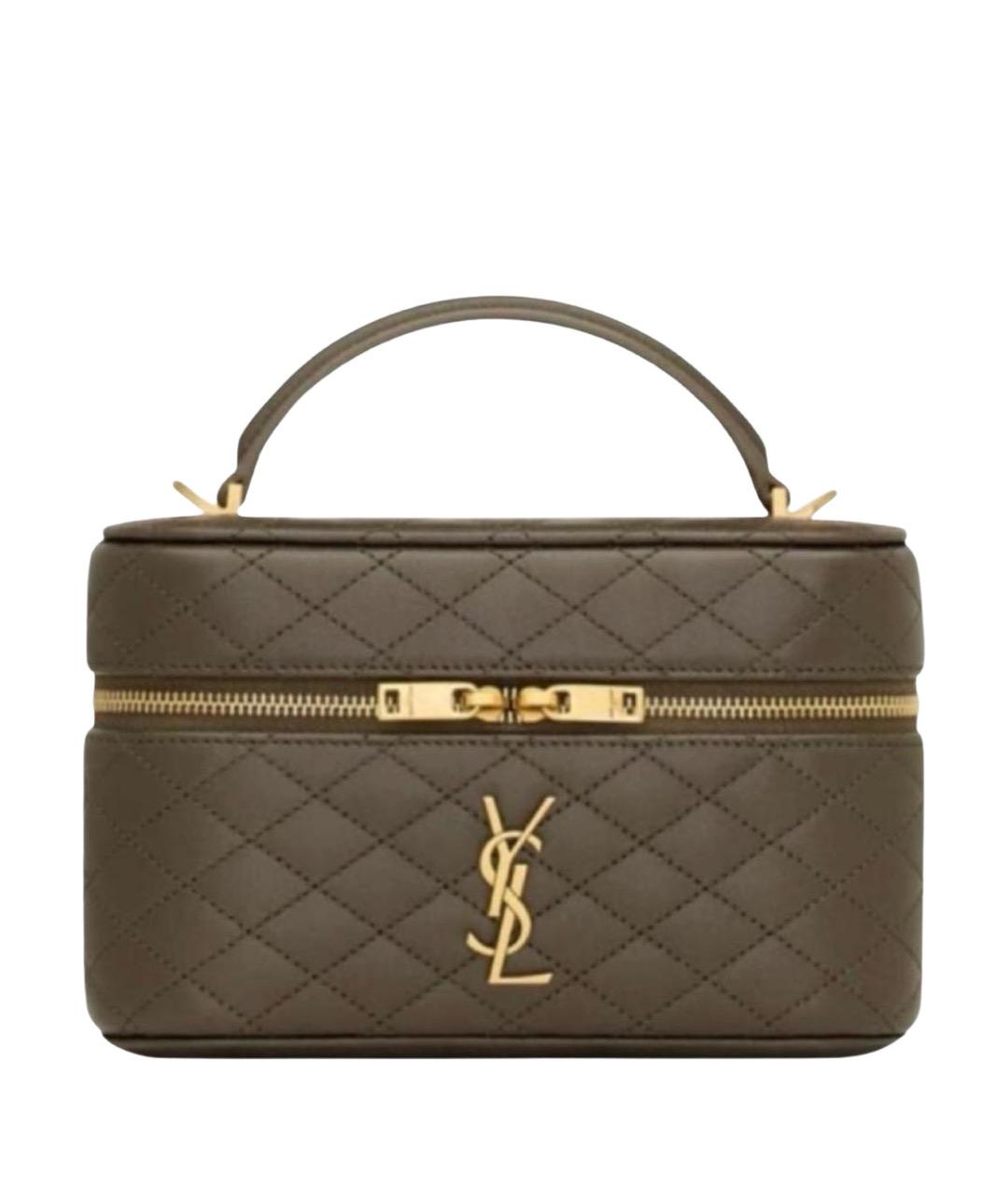 SAINT LAURENT Хаки кожаная сумка с короткими ручками, фото 1