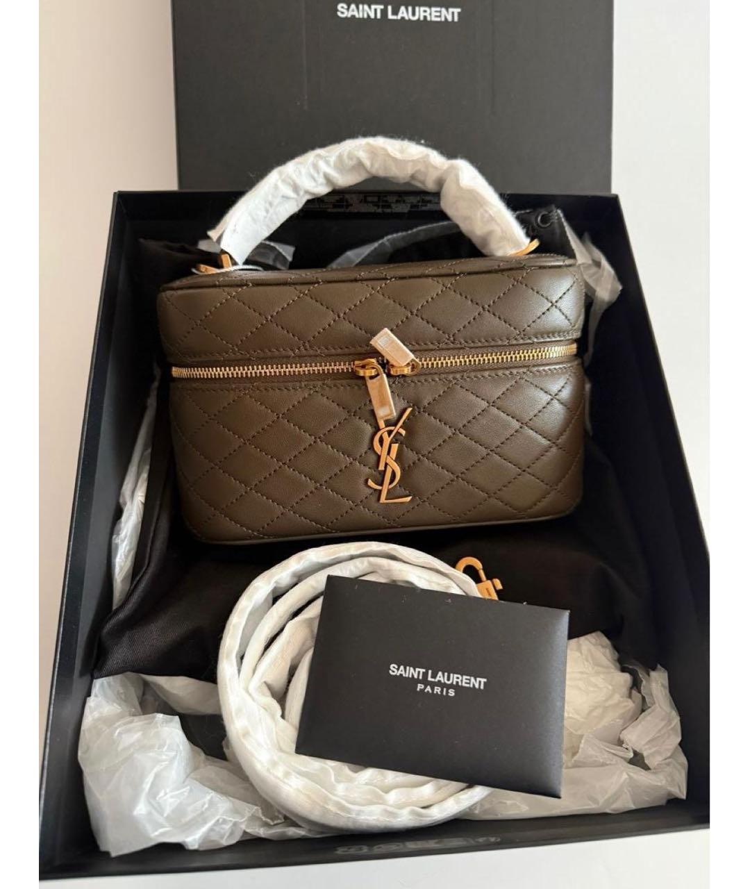 SAINT LAURENT Хаки кожаная сумка с короткими ручками, фото 2