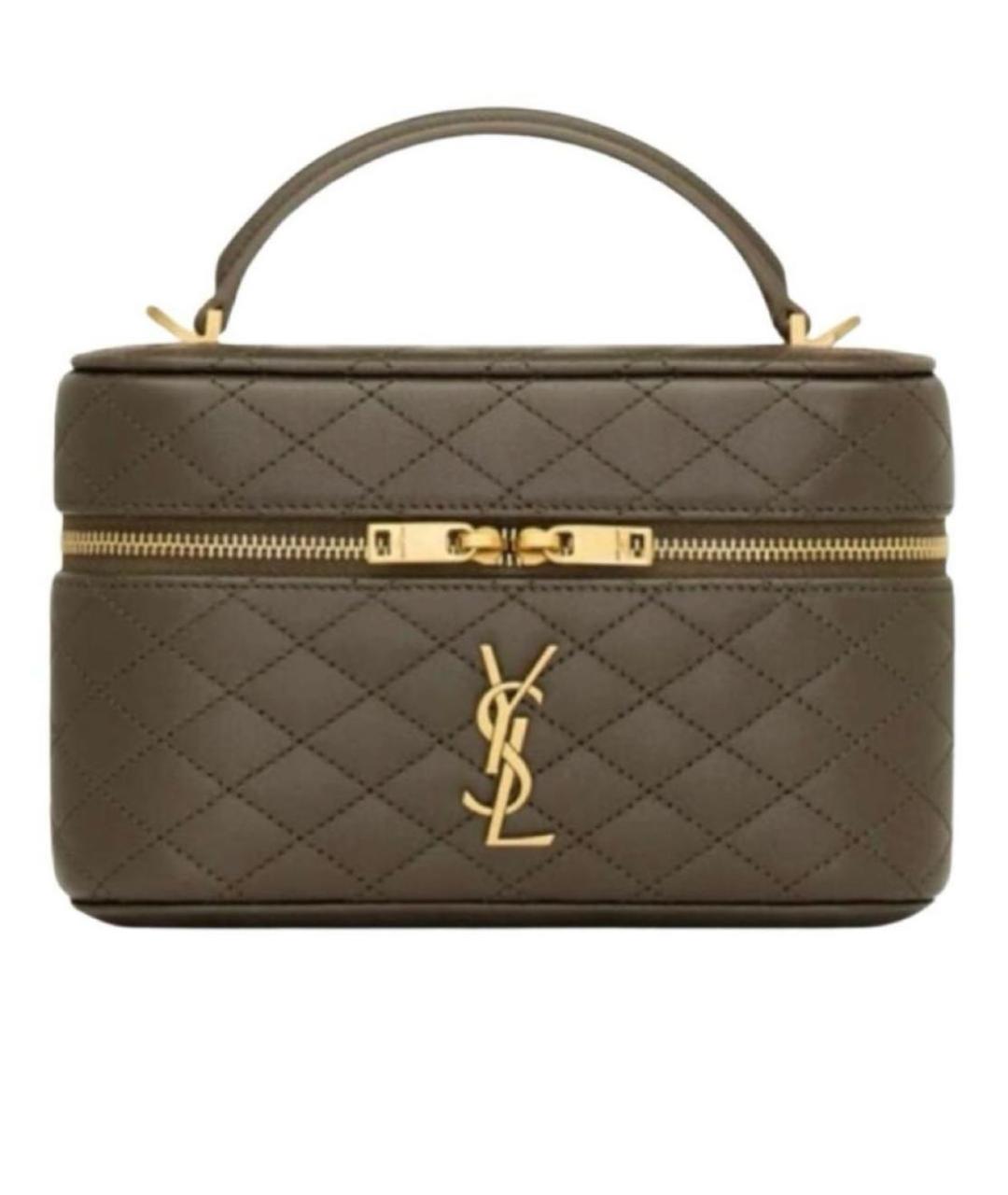 SAINT LAURENT Хаки кожаная сумка с короткими ручками, фото 5