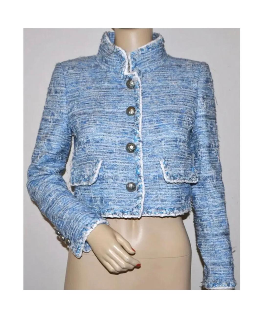 CHANEL Голубой твидовый жакет/пиджак, фото 4