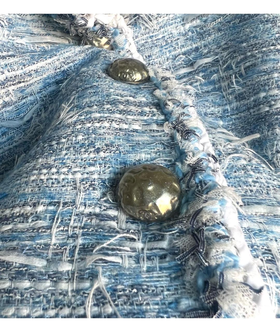 CHANEL Голубой твидовый жакет/пиджак, фото 2