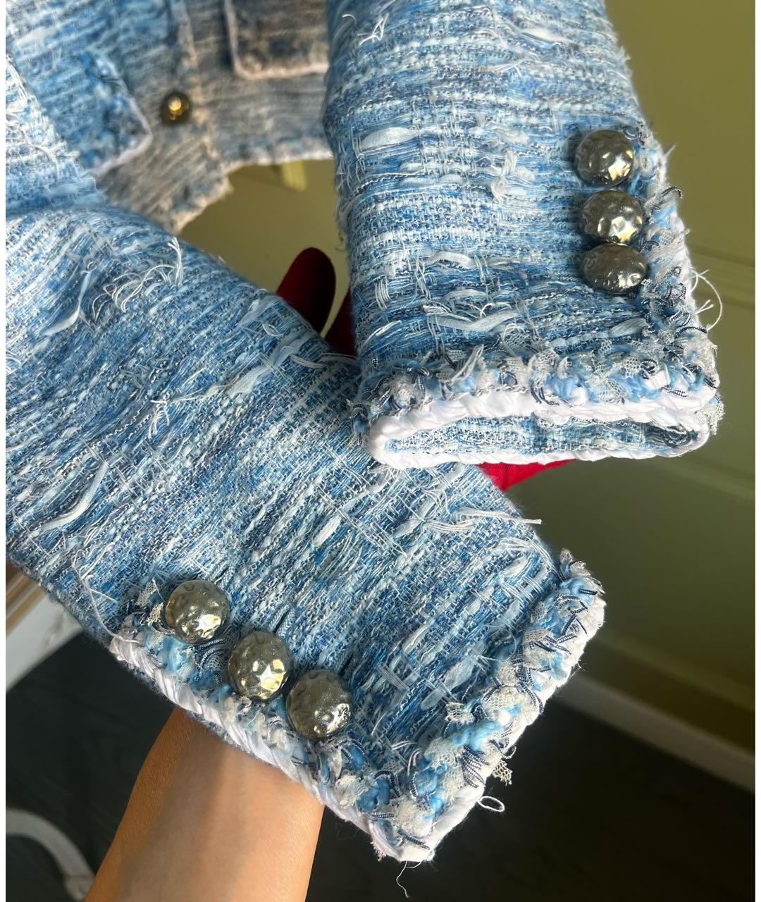 CHANEL Голубой твидовый жакет/пиджак, фото 7