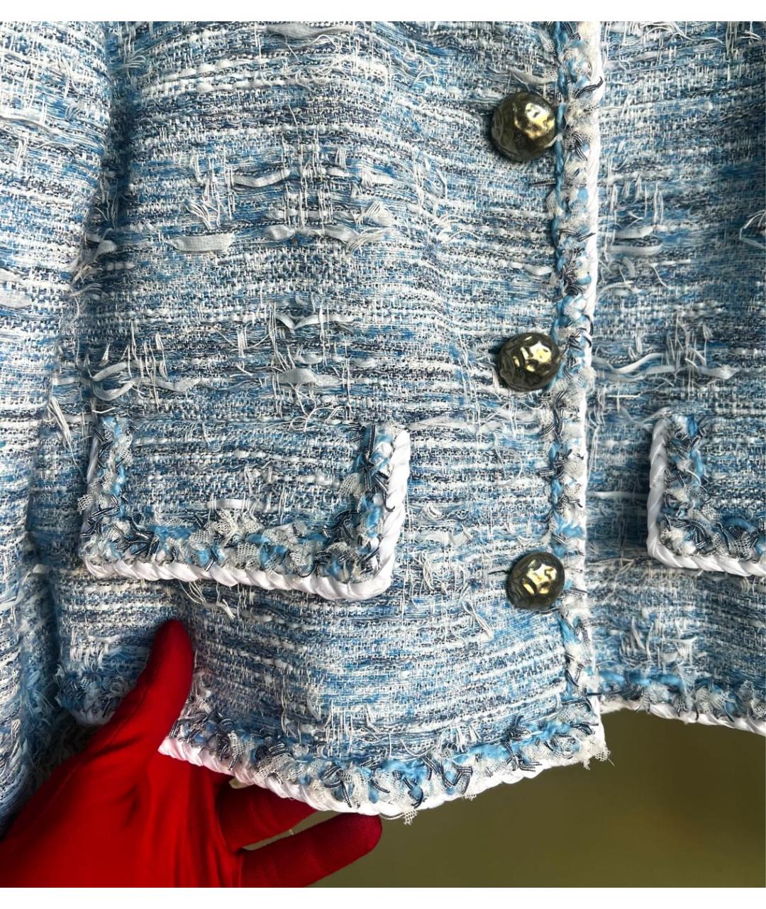 CHANEL Голубой твидовый жакет/пиджак, фото 3