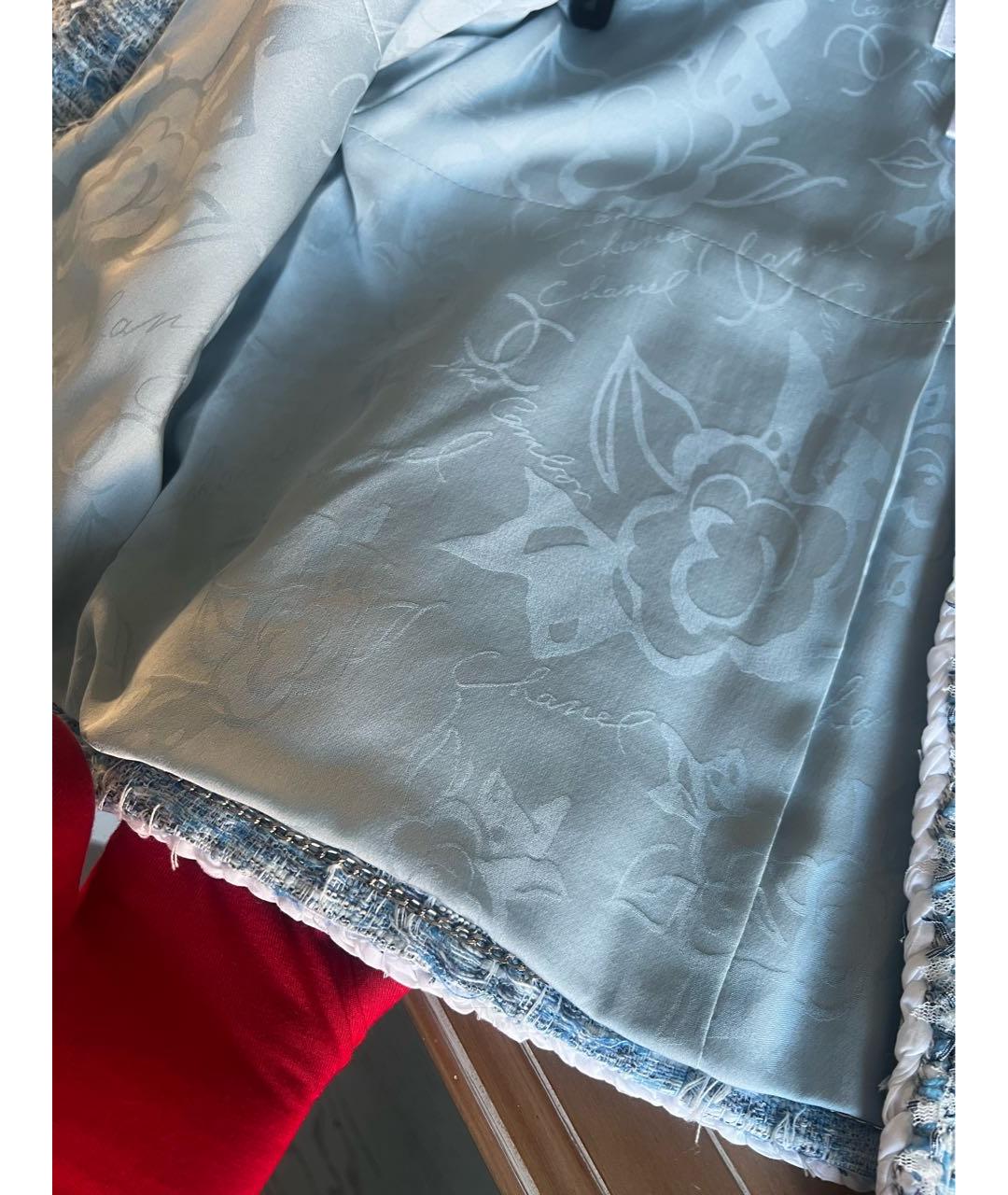 CHANEL Голубой твидовый жакет/пиджак, фото 8