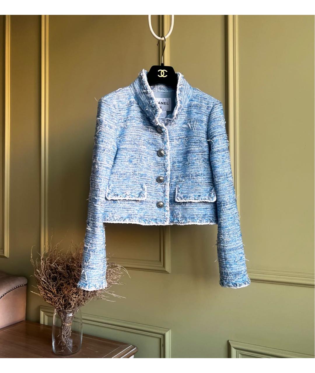 CHANEL Голубой твидовый жакет/пиджак, фото 9