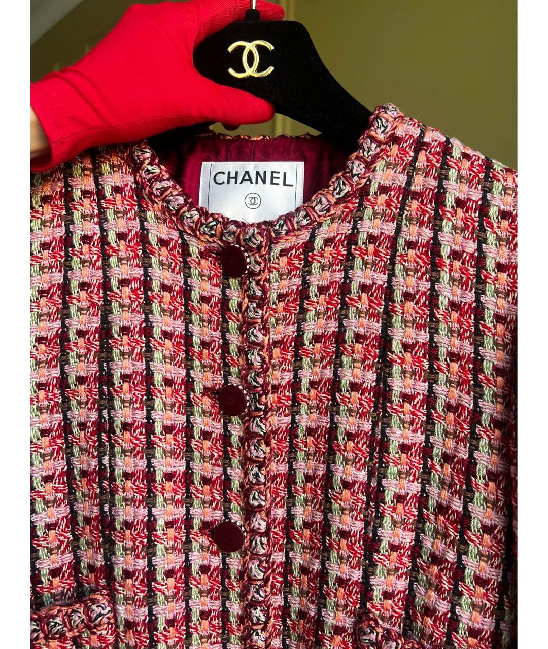 CHANEL Бордовый твидовый жакет/пиджак, фото 5