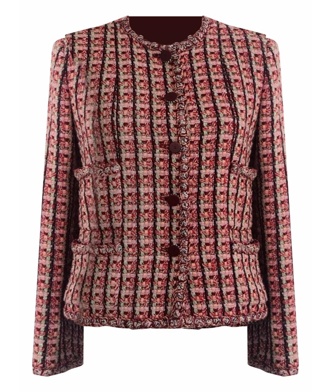 CHANEL Бордовый твидовый жакет/пиджак, фото 1