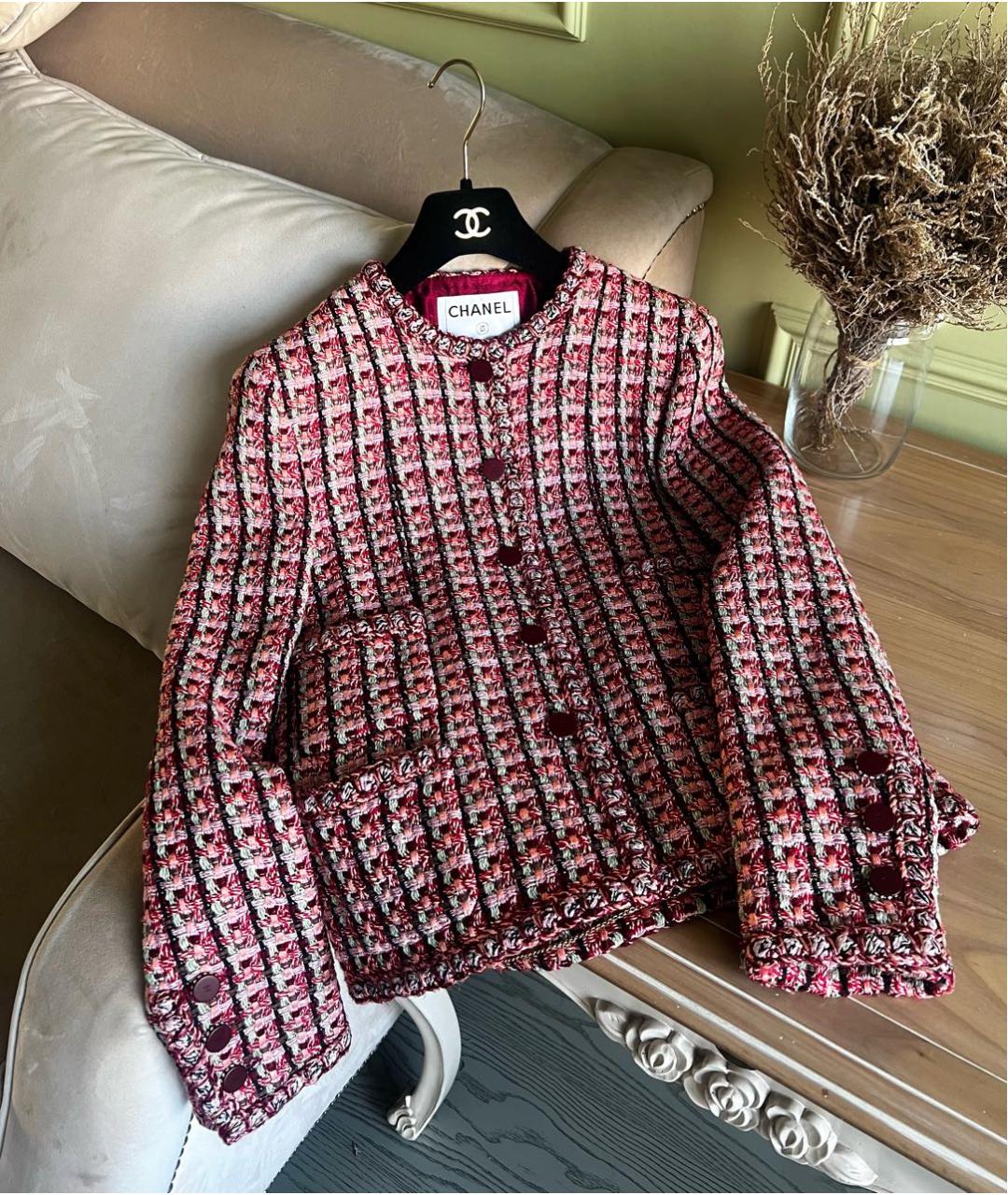 CHANEL Бордовый твидовый жакет/пиджак, фото 3