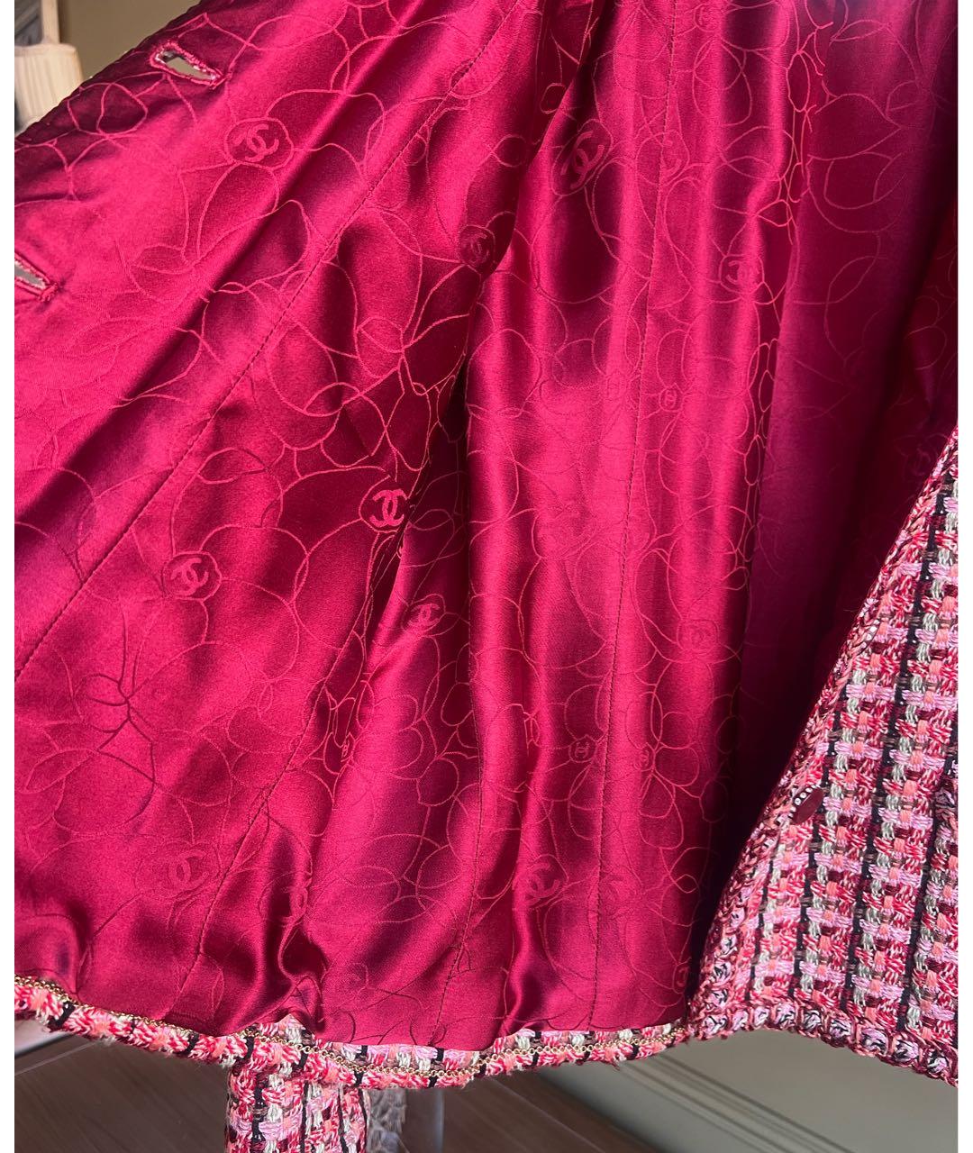 CHANEL Бордовый твидовый жакет/пиджак, фото 6