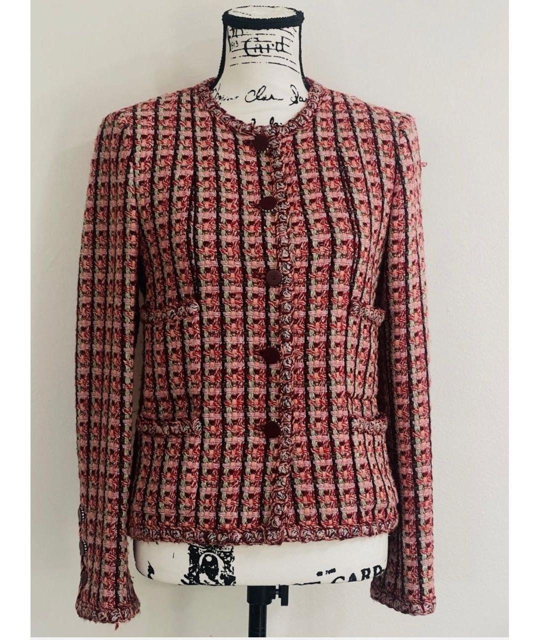 CHANEL Бордовый твидовый жакет/пиджак, фото 4
