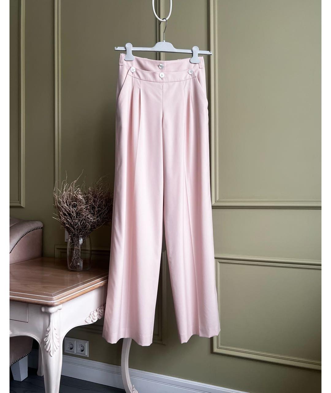 HERMES Розовые шерстяные брюки широкие, фото 9