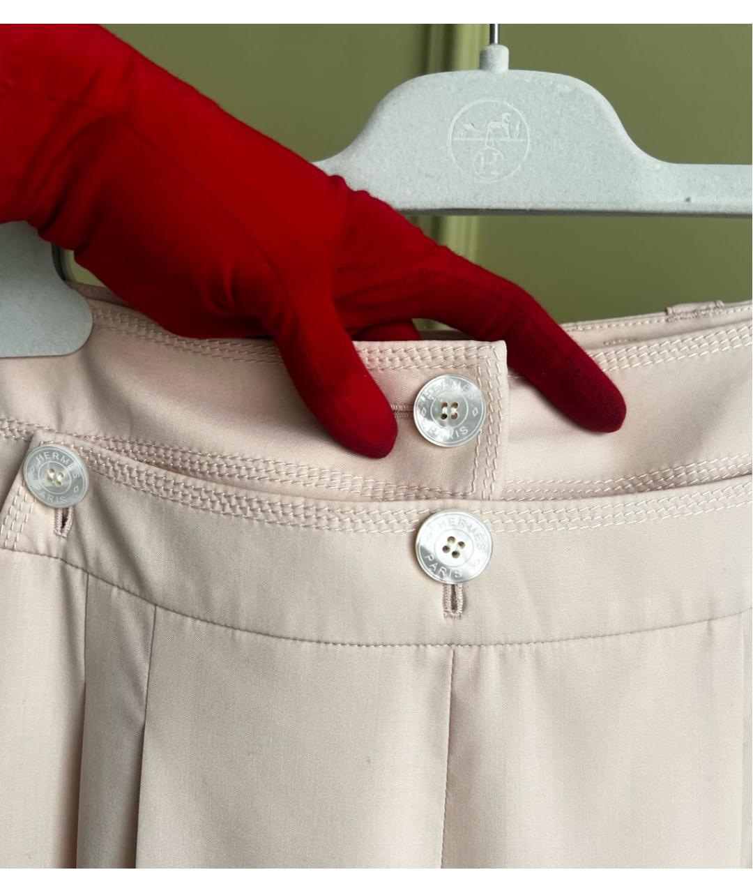 HERMES Розовые шерстяные брюки широкие, фото 3