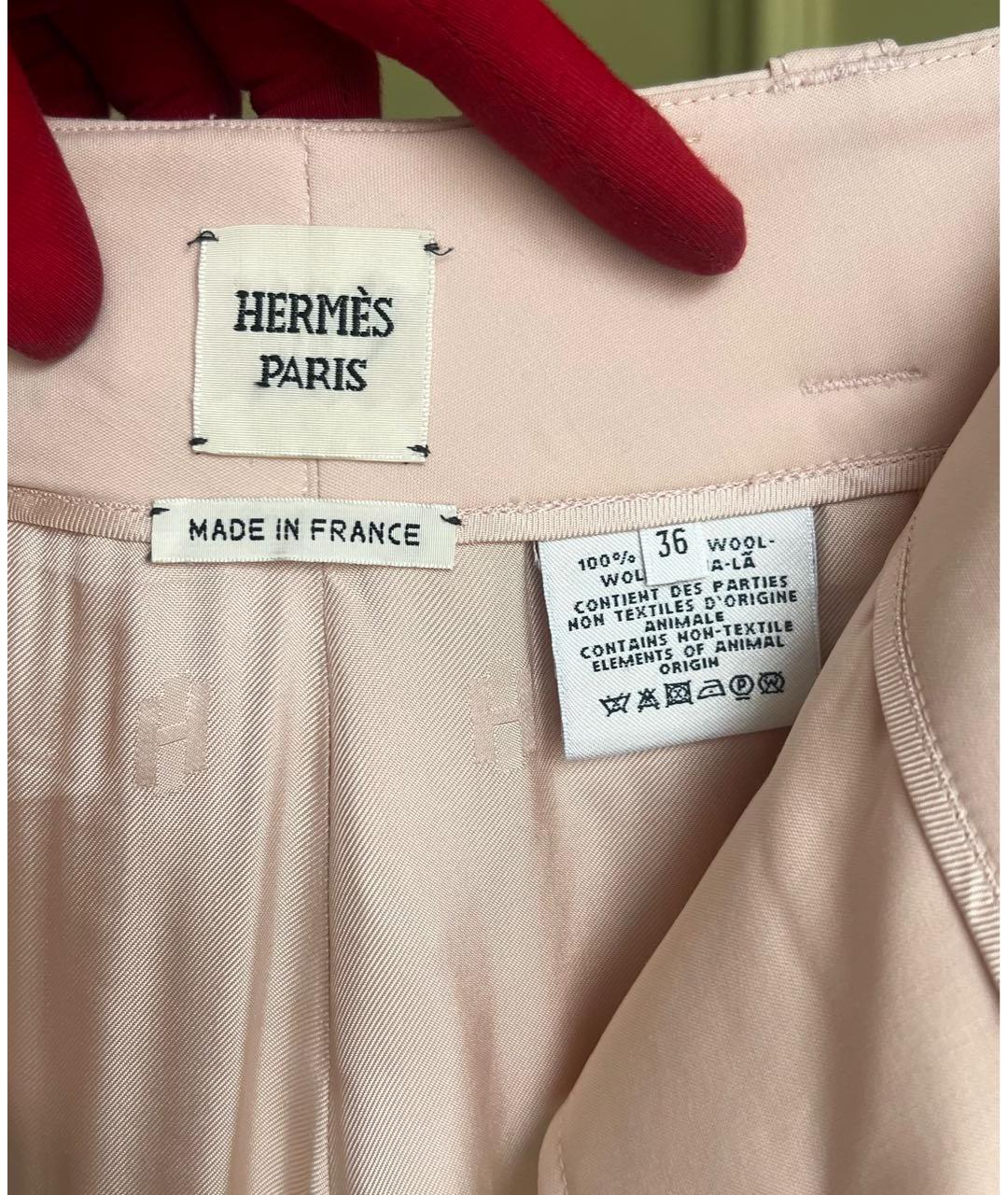 HERMES Розовые шерстяные брюки широкие, фото 8